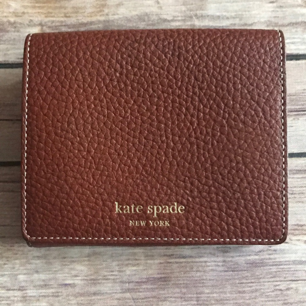 kate spade Brown Pebbled Leather Wallet with Gold Logo